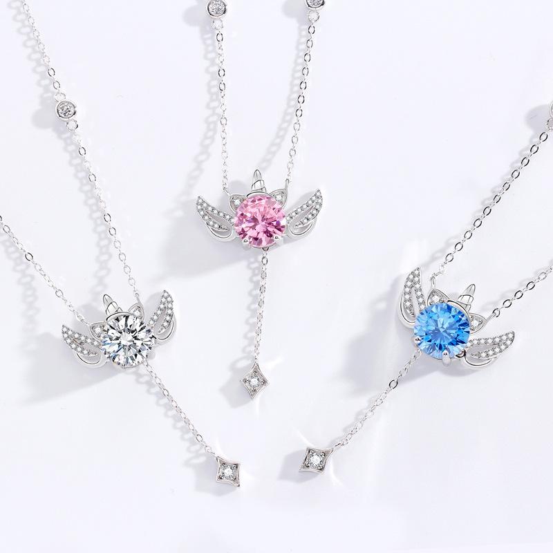 Traum Einhorn Halskette Damen Leichter Luxus Premium Gefühl Engelsflügel Amor Herz Flash Diamant Halskette