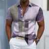 Nuova Camicia da Uomo a Maniche Corte Stampa a Righe Curve Bianche e Blu Vestibilità Business Casual Collo a Revers Camicia da Uomo