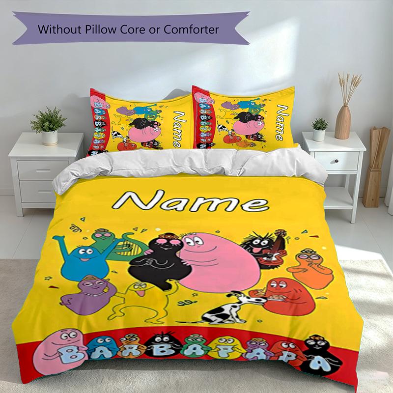 3pcs Custom Name Barbapapa Set,Includes 1 Duvet Cover and 2 Pillowcases,All-season Bedroom Decor