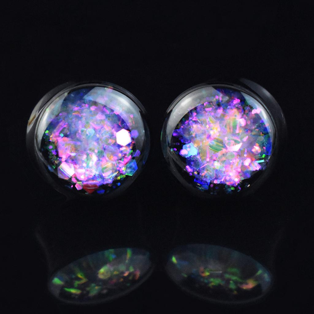 Ein Paar 6-50mm Hypoallergen Acryl Holografischer Glitzer Klarer Kuppel Ohr-Tunnel Regenbogenfarbene Flocken Ohr-Stecker Körperpiercing Schmuck
