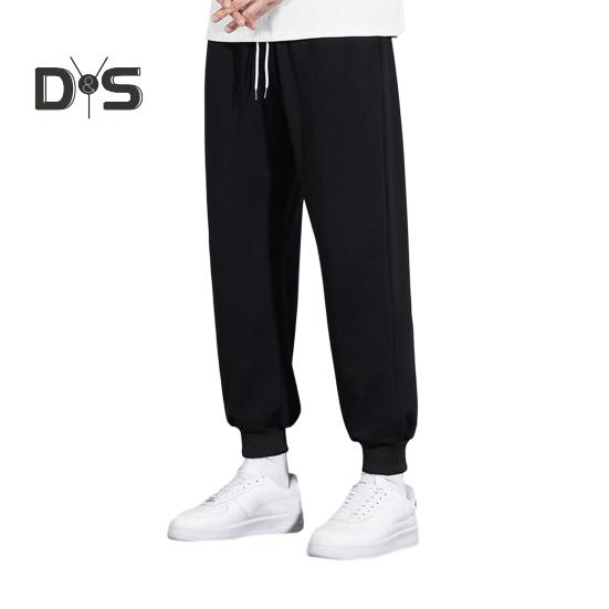 

Мужские брюки весна-осень с боковыми карманами, эластичный пояс на шнурке, широкие тонкие брюки, однотонные свободные спортивные брюки в уличном стиле L чёрный