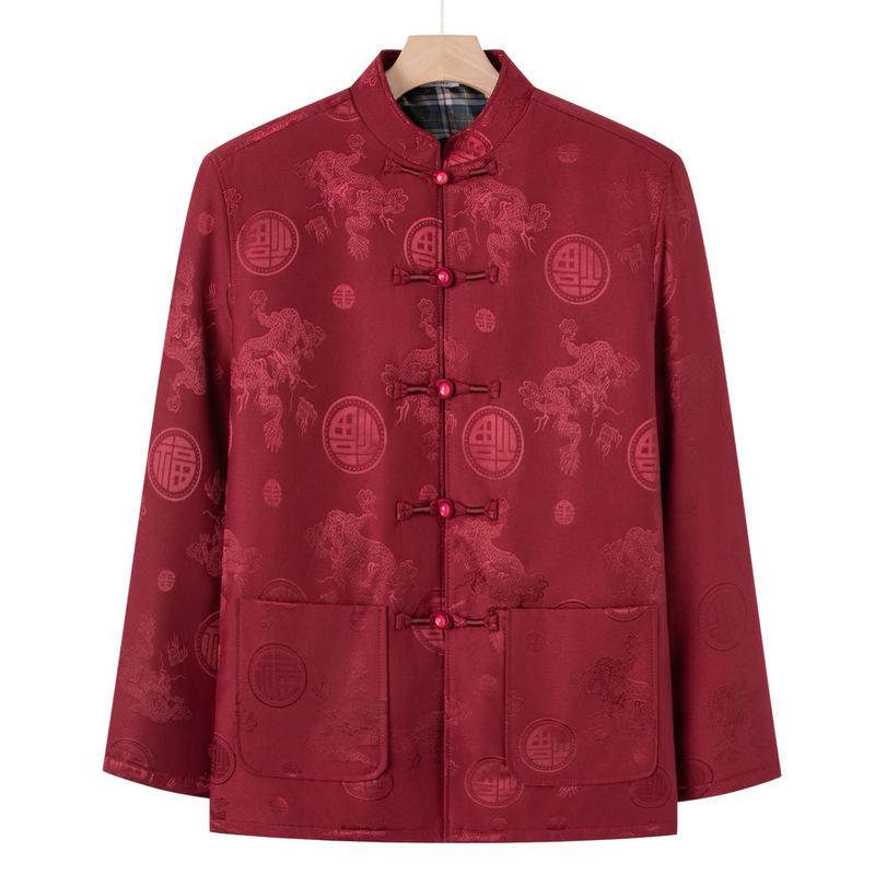 Middle-aged and old father autumn coat Tang clothing men's velvet warm winter cotton-padded jacket year-old 0 elderly clothes grandfather clothing