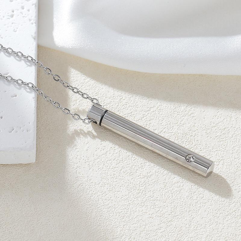 European-American Rhinestone Titanium Steel Cylindrical Pendant Necklace