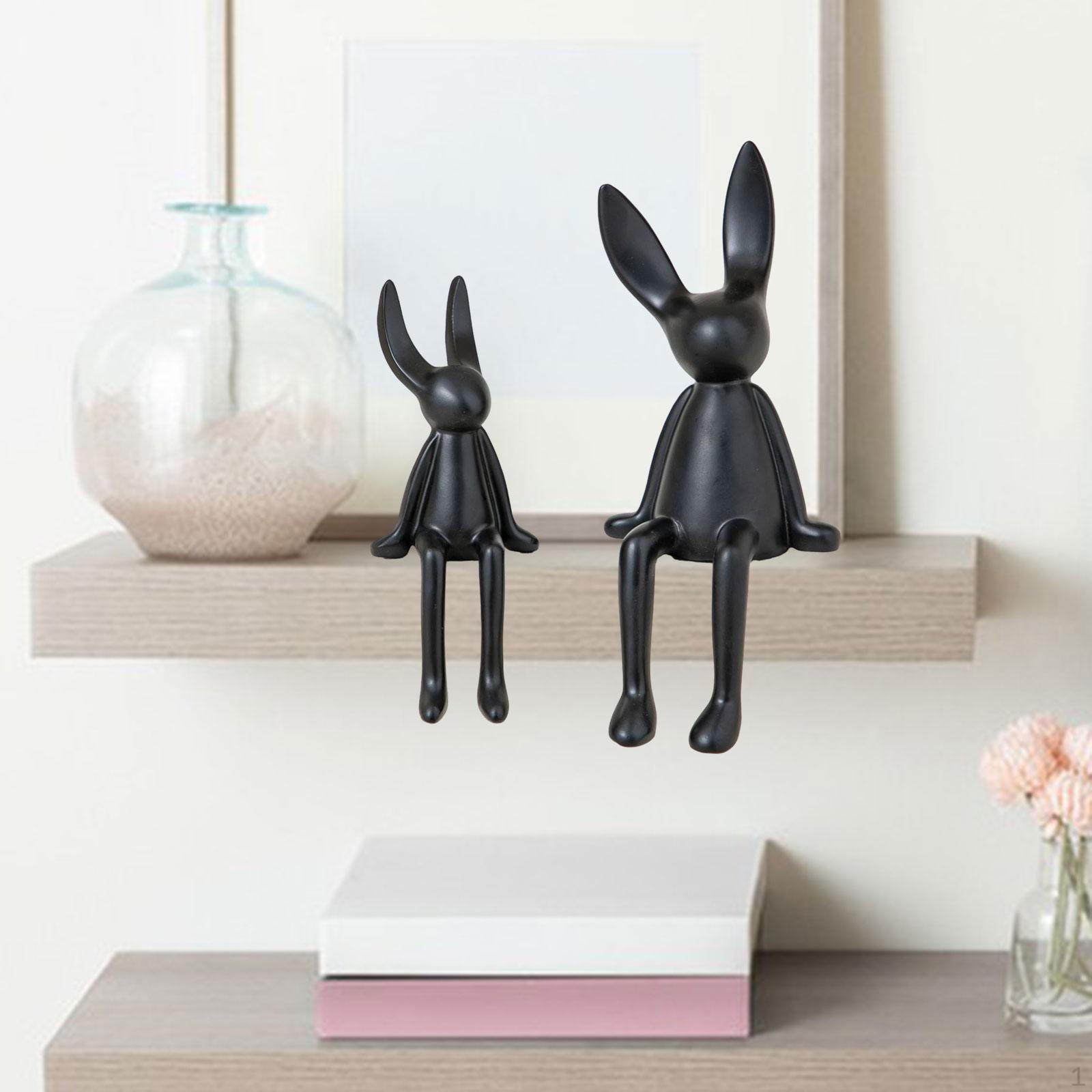 

2 Pieces Ceramic Sitting Decor Statues Abstract Animal Sculpture Collectible Shelf Ornament for Black