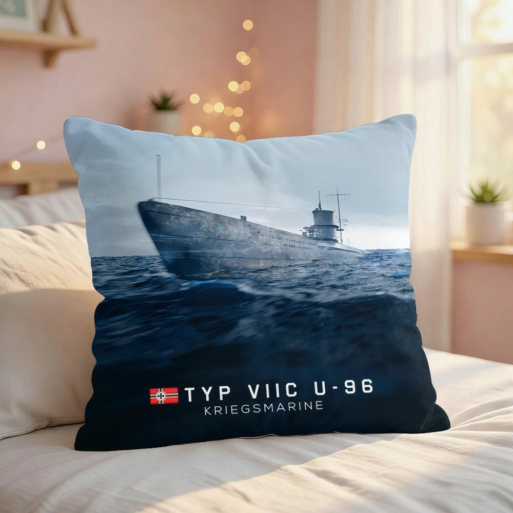 World War II Ships Cool Cushion Cover Silky Short Plush Invisible Zipper Dustproof Sofa Pillow Case For Home Decor