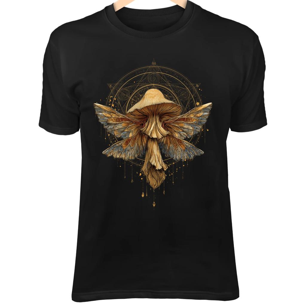 Mushroom with Metatron’s Cube Wings - Golden Glow Bohemian Sacred Geometry Art