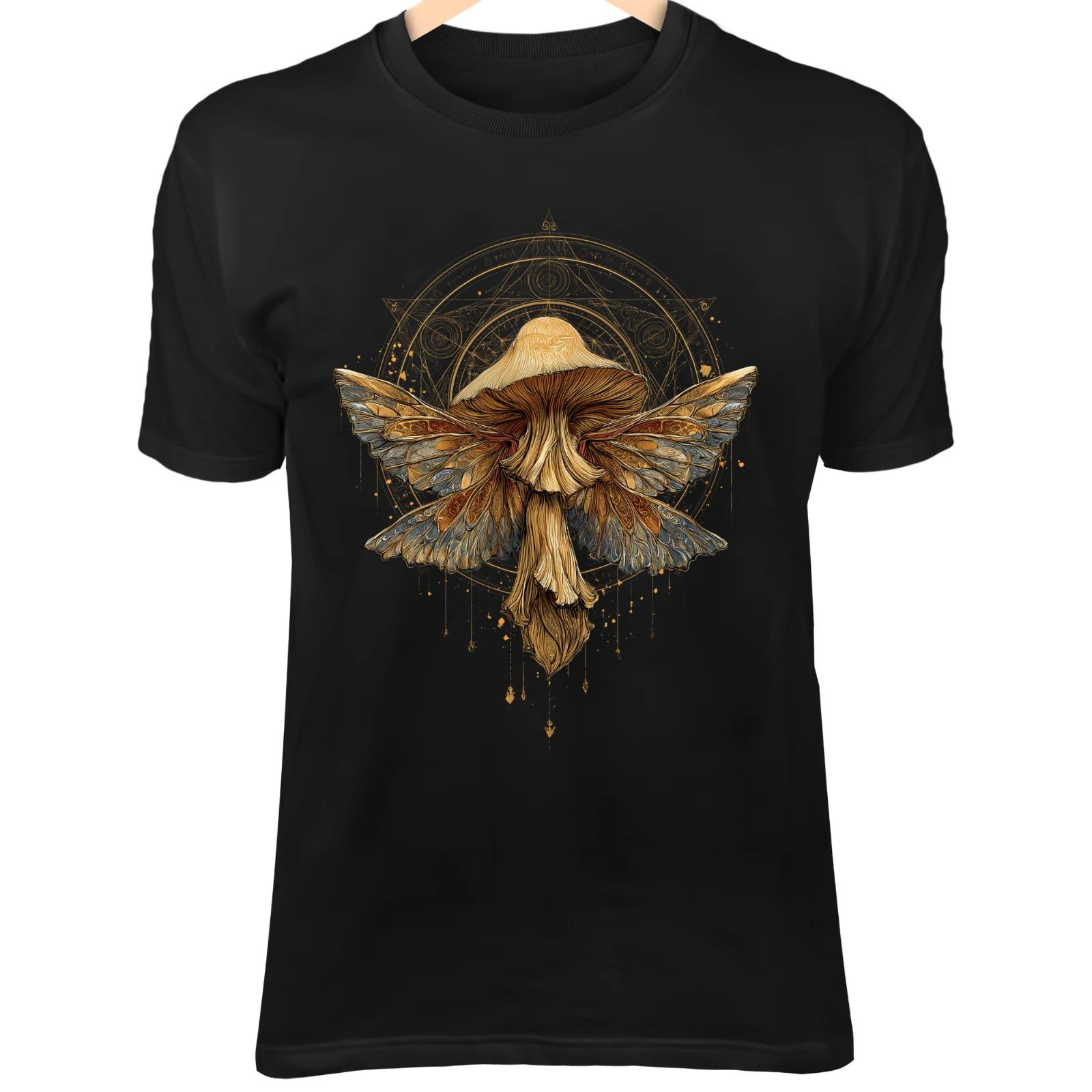 Mushroom with Metatron’s Cube Wings - Golden Glow Bohemian Sacred Geometry Art XL