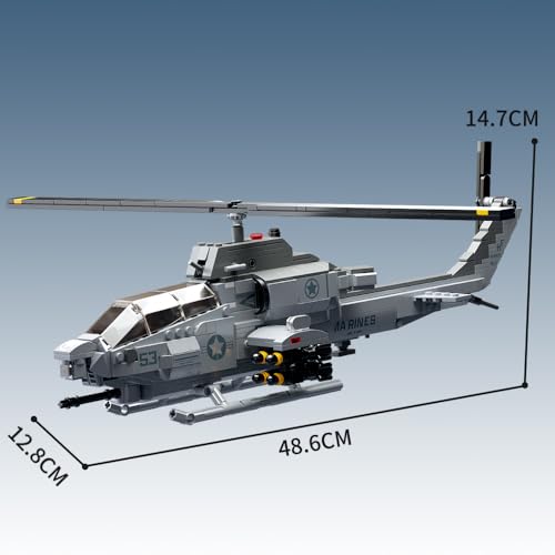 MISINI M8024 AH-1W Super Cobra Armed Helicopter Building Blocks Set, 958-Piece Military Medium-Sized 1:35 Scale Helicopter Building Blocks Set, Perfec