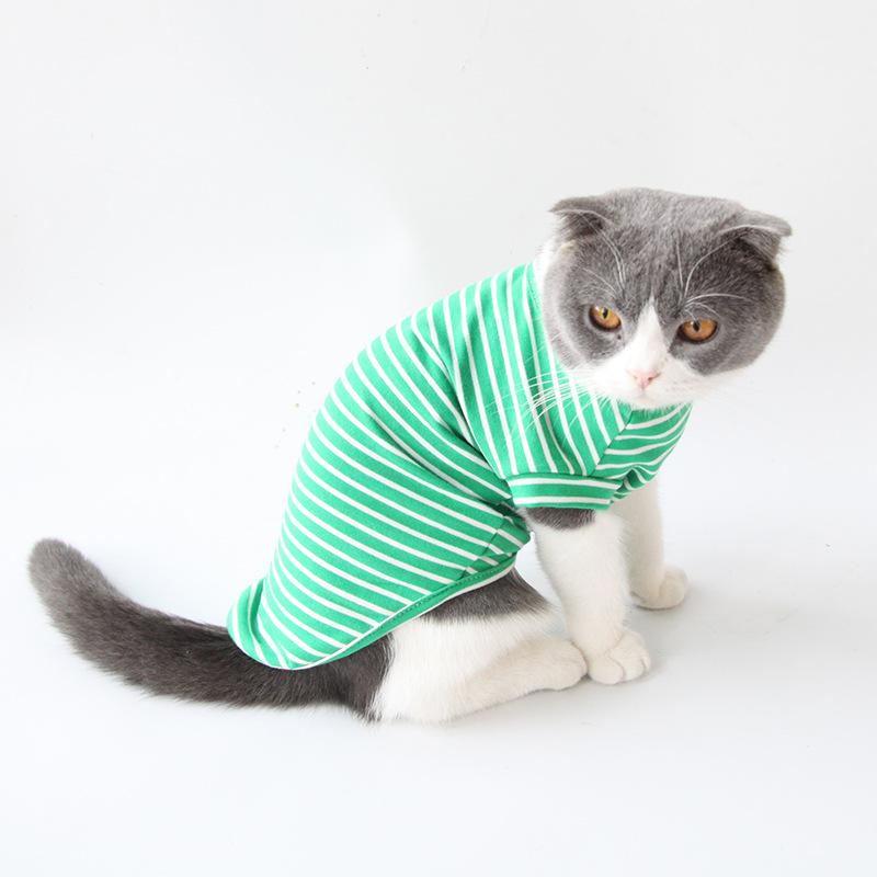 Spring and summer new cat clothes dog striped T-shirt beauty short cat clothes pet bottoming shirt manufacturer short sleeve