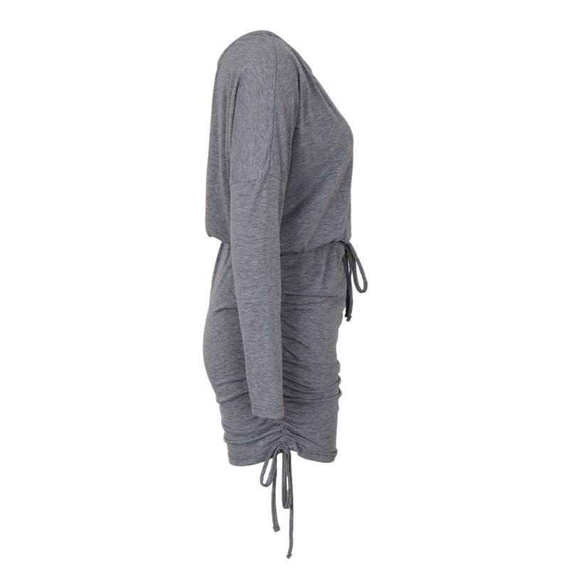 Dámské jarní a podzimní šaty Jednobarevné šaty s dlouhým rukávem s netopýřím rukávem