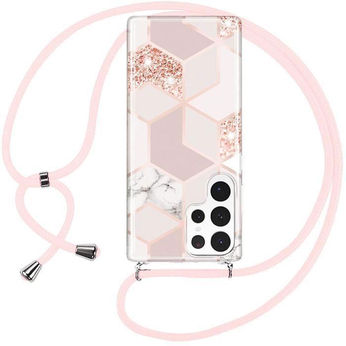 Coque de protection - BOOLING - pour Samsung Galaxy S24 Ultra - Souple - Antichoc - Motif marbre rose