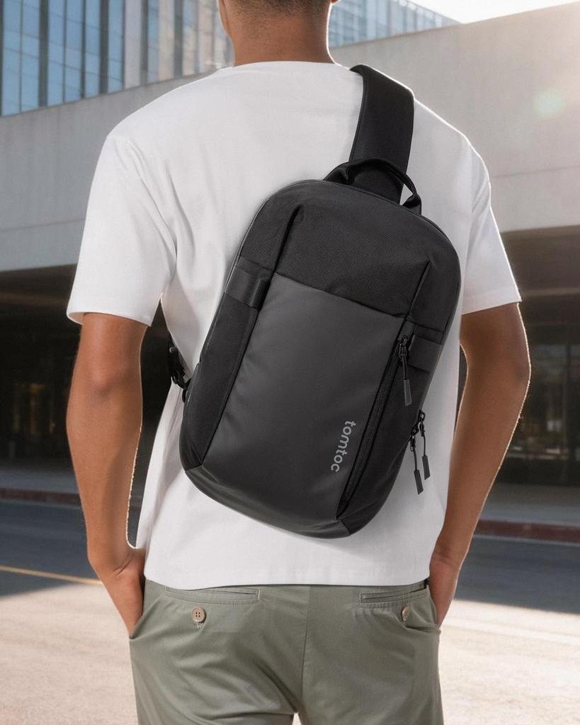 Tomtoc Large Capacity Shoulder EDC Sling Compatible with MacBook Pro M5 MacBook and iPad Pro Bag for Everyday Outdoor and Black Men's Bag, Bag,