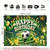 1pc 2D Flat Soccer Theme Happy Birthday Banner Green Party Backdrop Decor Garden Patio Indoor Outdoor Scene Birthday Celebration Photo