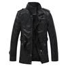 Men's Autumn and Winter Plus Size Warm Zip Outerwear Thin Fleece Thickened Loose Casual Collar PU Biker Jacket