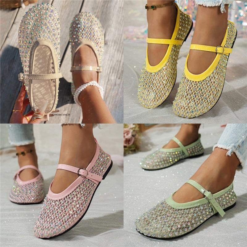 Women's Fashion Flat Shoes, Summer New Mesh Rhinestone Mary Jane Shoes, One Buckle Casual Flats