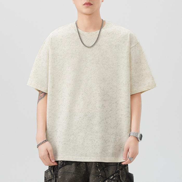 New Summer Short-sleeved T-shirt for Men's Cloud-dye Loose T-shirt Versatile Casual Five-point Sleeves