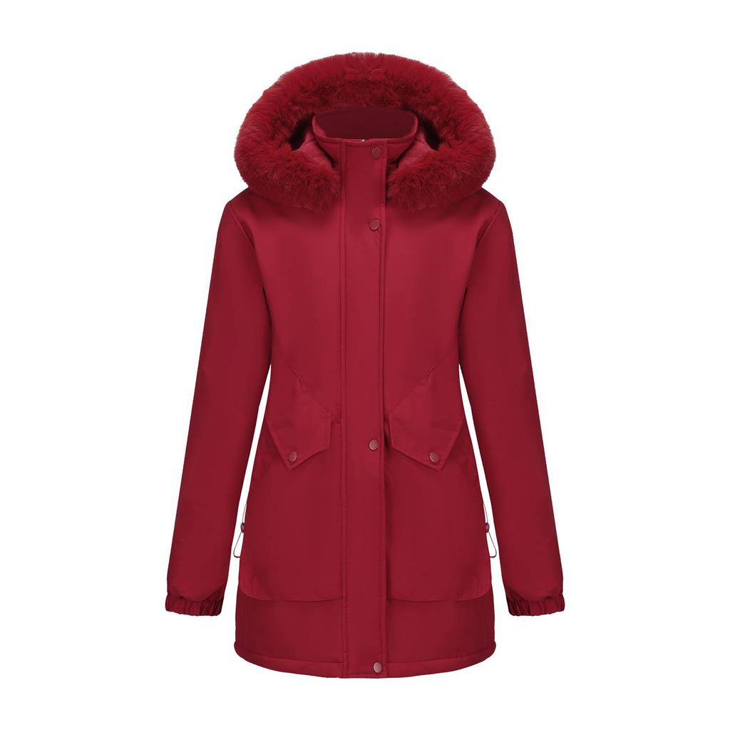 2025 Women's European & American Mid-Length Winter Cotton Parka with Large Fur Collar