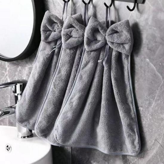 Coral Fleece Bow Hand Towel - Soft, Absorbent, Lint-Free, Hangable Cloth 