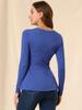 Allegra K Peplum Knit Long Solid Size L Women's Sweater, Sleeve, Color, Ribbed, Casual, Blue,