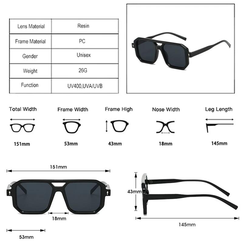  New Ins Popular Fashion Double Bridges Square Women Sunglasses Vintage Rivets Men Candy Color Sun Glasses Shades UV400