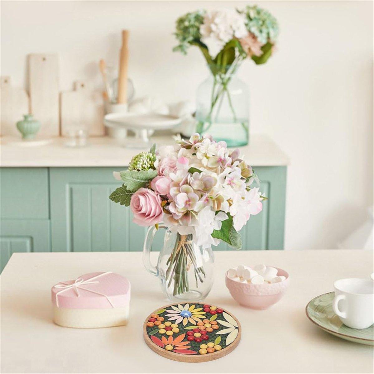 2025+ DIY Mosaic Craft Kit Floral Mosaic Bamboo Coaster Set for Handmade Mosaic Coasters Home Decoration China Mainland