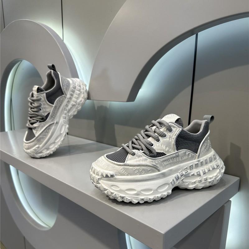 Mens Large Size Casual Sneakers With Distressed Finish Thick Platform Sole Round Toe Shoes Seniors