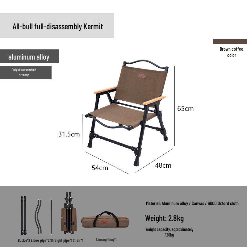 Mountain Niu Kermit Folding Camping Chair: Portable and Fully Disassembled for Outdoor, Picnic, and Beach Use.