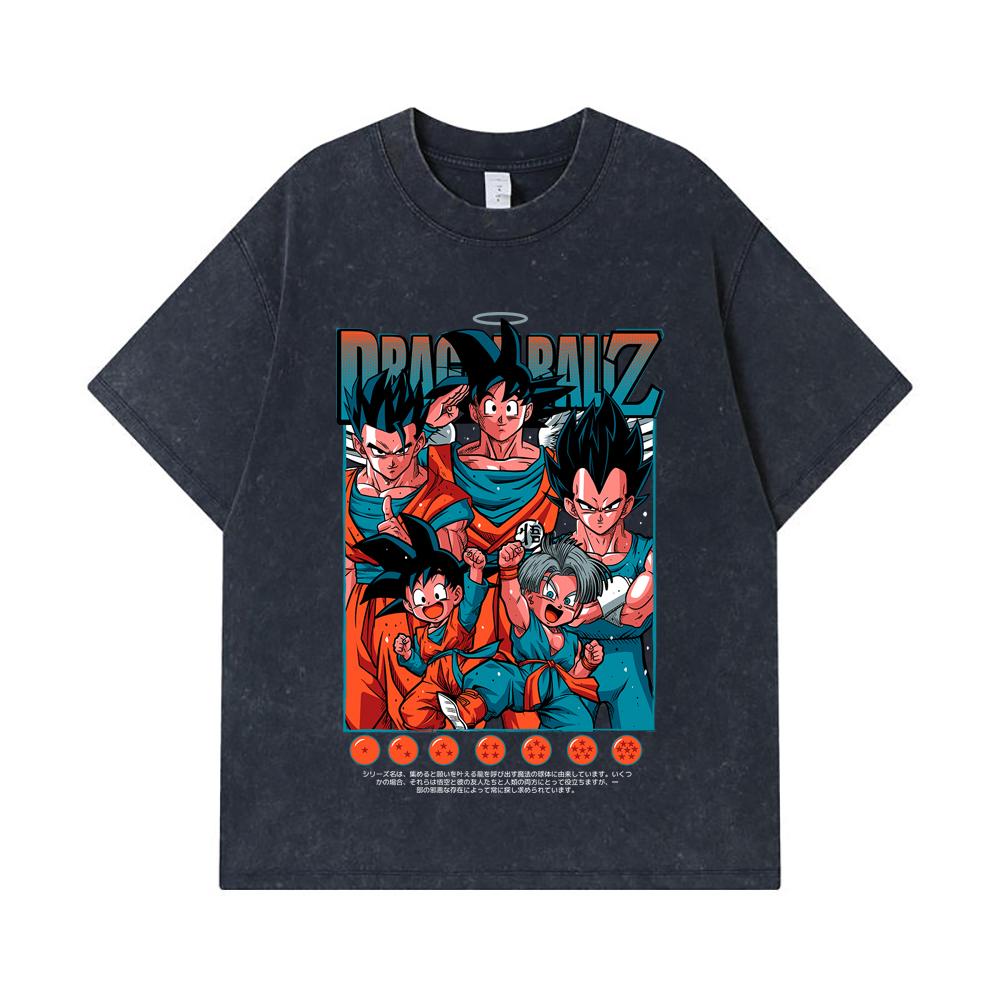 275 GSM Washed T-shirts 100% Cotton Dragon Ball V37 Print Unisex Heavy Cotton T Shirt