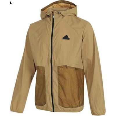 Lightweight Woven Jacket With Hood And Zip Men Outerwear Yellow Tan JI8659
