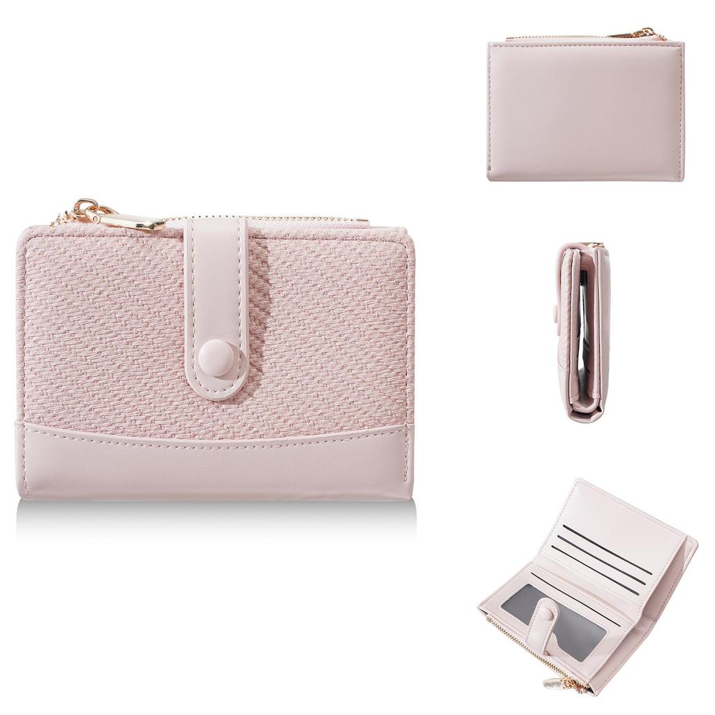 Korean Style Color Block Women's Wallet: Two-Fold with Snap Button, Zipper Coin Purse, Multiple Card Slots, and Large Capacity.