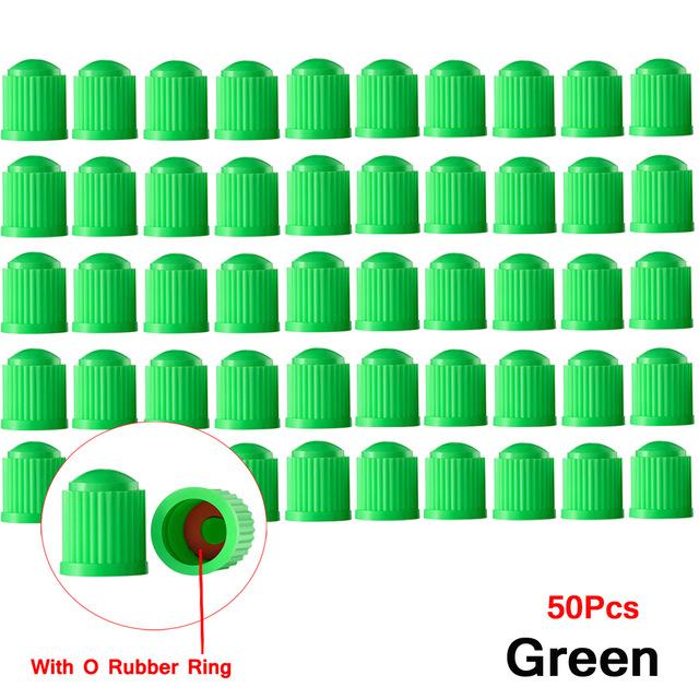 50Pcs Colorful Plastic Tubeless Tyre Dustproof Caps Car Tire Valve Rubber Ring Covers for Car Bicycle Trucks Tire Valve Caps