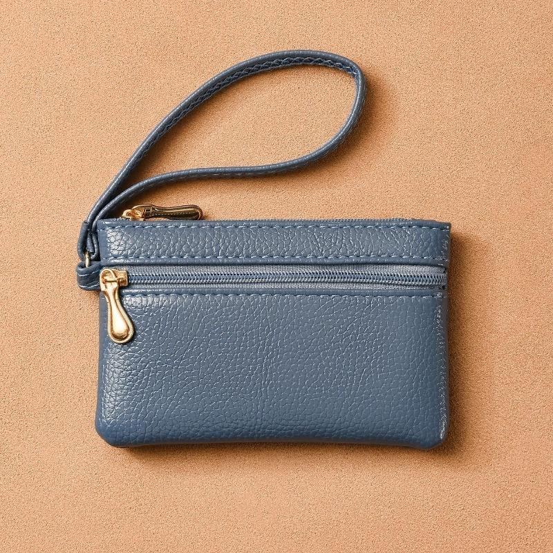 

Change bag Women s mini bag Portable small wallet Wrist bag Storage bag Soft leather zipper coin bag Card bag світло-синій колір