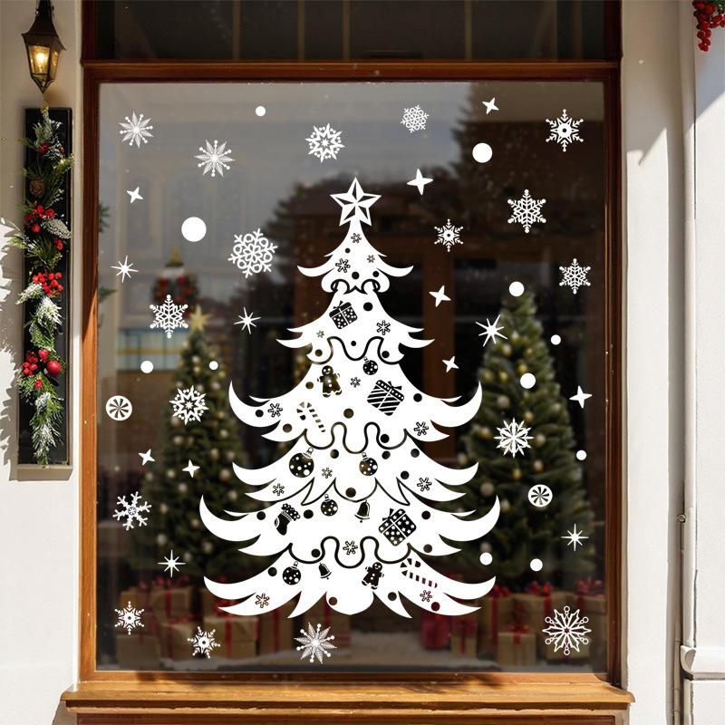 White Snowflake Christmas Tree, Electrostatic Window Decorations, Shopping Mall Atmosphere Stickers