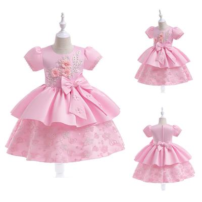 Mädchenkleider Säugling Baby Taufkleid für Mädchen Kinder Hochzeitsfeier Kleider Schleife Perlen Tüll Taufkleid Geburtstag Kinderkleidung
