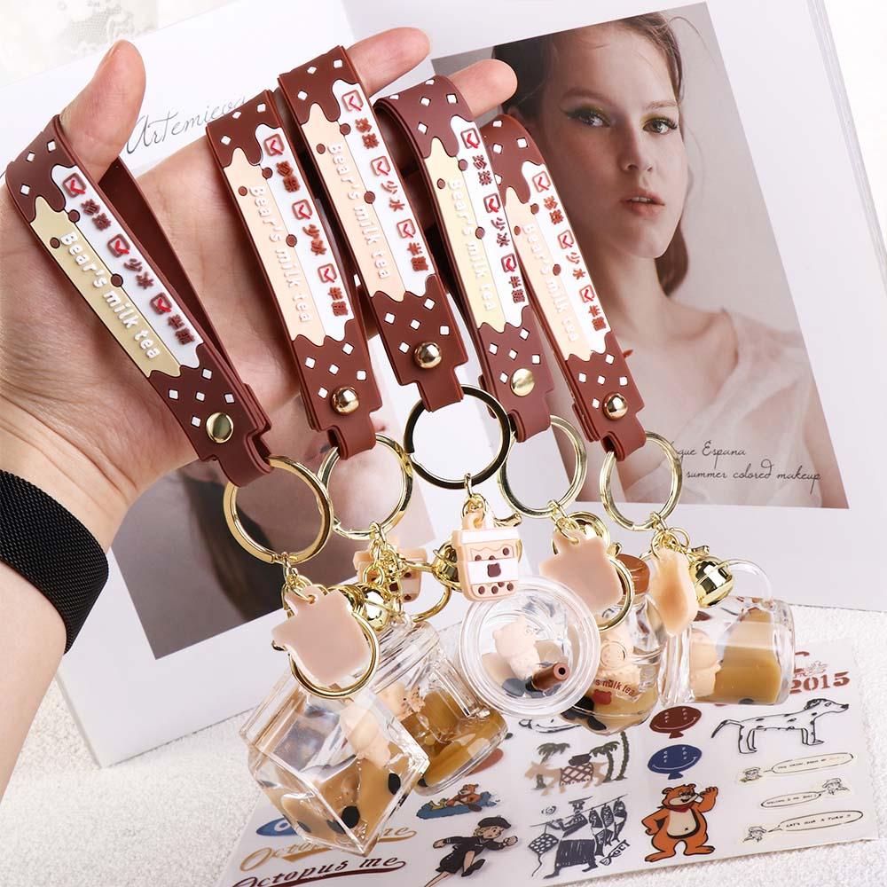 Accessories Milk Tea Cup Bear Keychain Liquid Oil Keyring Bag Pendant Milk Tea Bottle Keyring