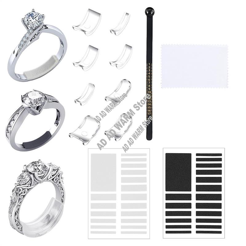 AD23-8 Pcs Ring-Size Adjuster For Loose Rings Transparent Invisible Ring Adapter Kit With Silverware Polishing Cloth
