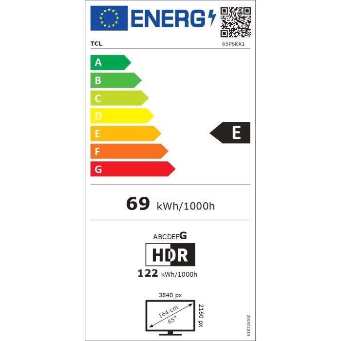 TCL 65P6K - TV LED 55" (165 cm) - 4K UHD 3840x2160 - HDR10+ - Google TV - 3xHDMI 2.1 - WiFi