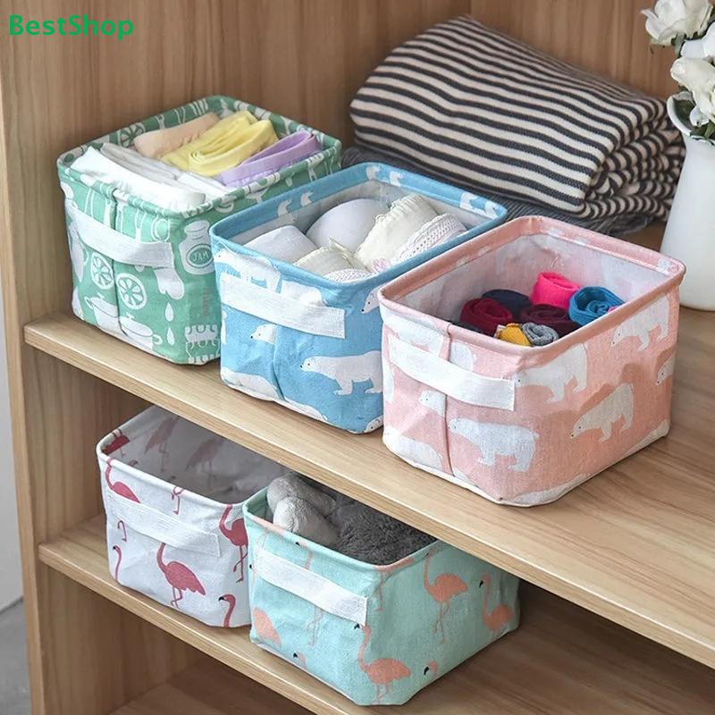 Baumwoll-Leinen-Stoff Kleinkram Faltbarer Aufbewahrungskorb Für Zuhause, Schlafzimmer & Schrank (Eisbär-/Karo-/Punkte-Designs)