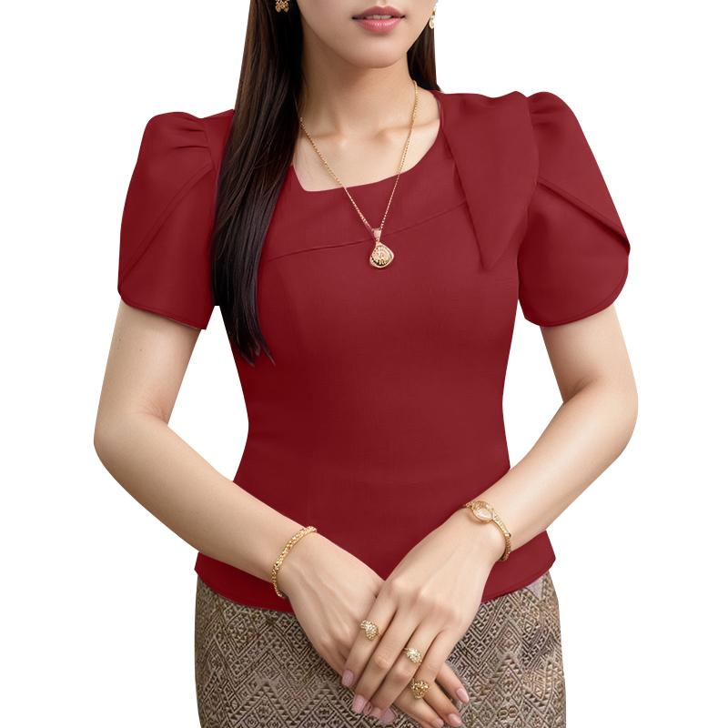 

ZANZEA Женская летняя блузка с квадратным вырезом, повседневная, с коротким рукавом 5XL вино красного