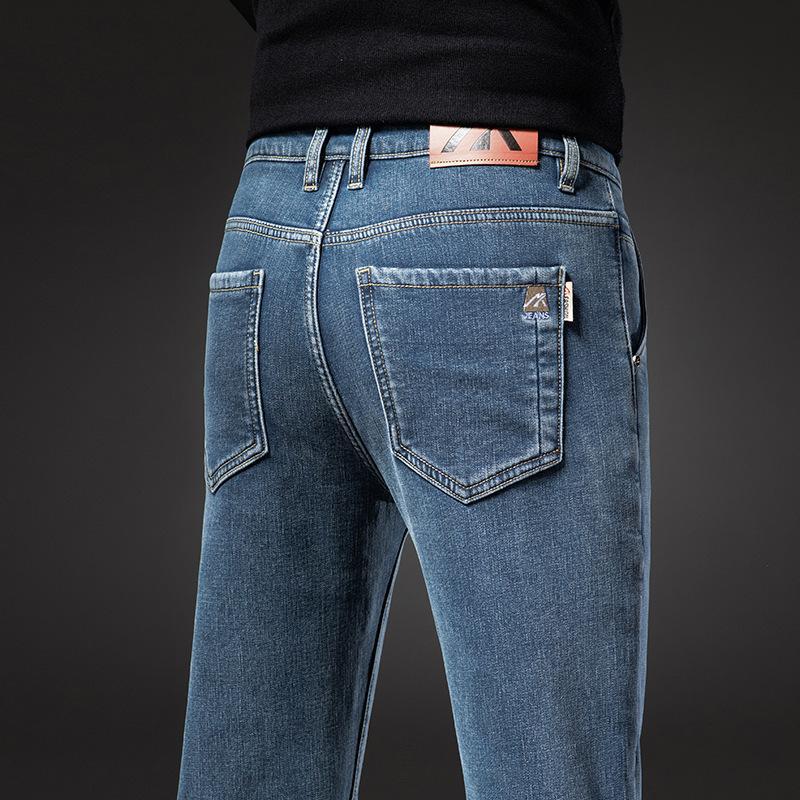 Jeans high-end pants autumn and winter elastic fleece straight-leg pants