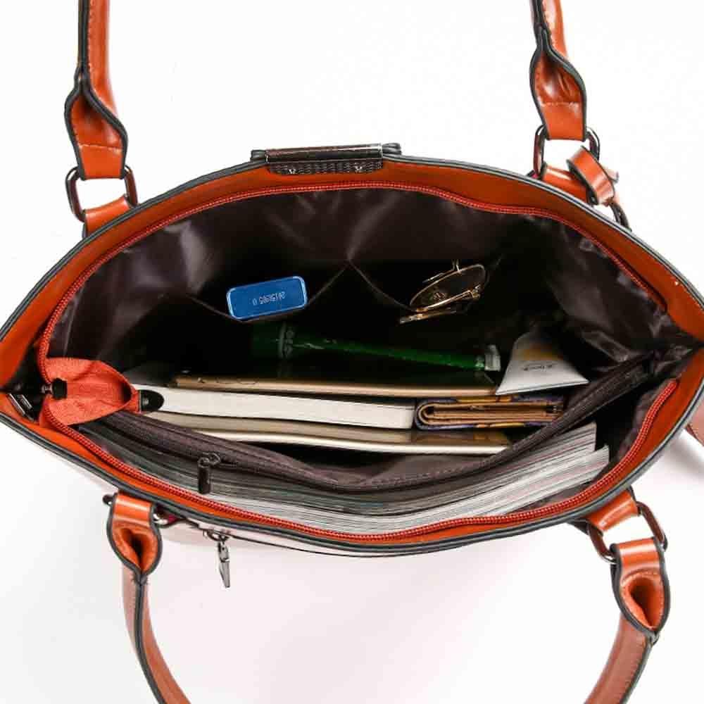 2 Pcs Set Women Casual Tote High Quality Oil Wax Soft Leather Elegant Offcie Handbag and Purses Retro Black Luxury Bag 2022 New