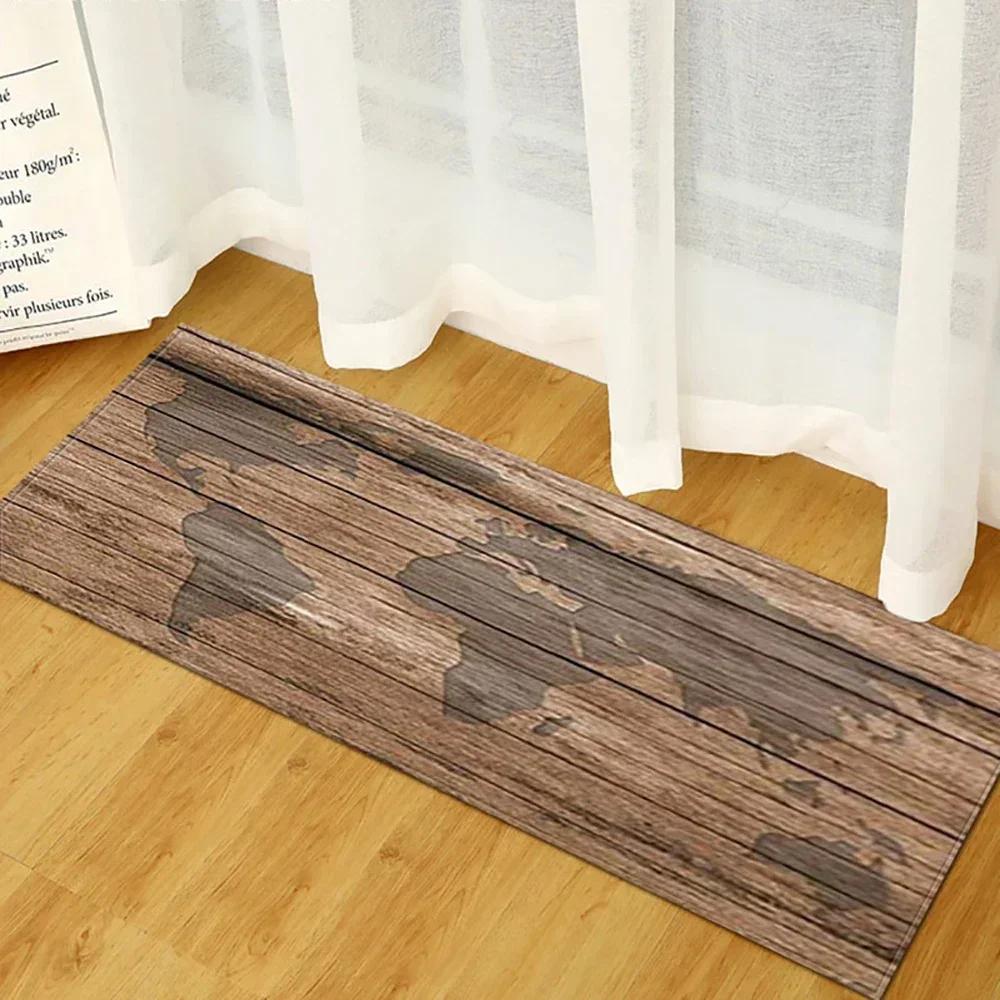 Wood Pattern Anti-Slip Kitchen Mat Absorbent Floor Rug for Bedroom Living Room Hallway Balcony Entrance Doormat