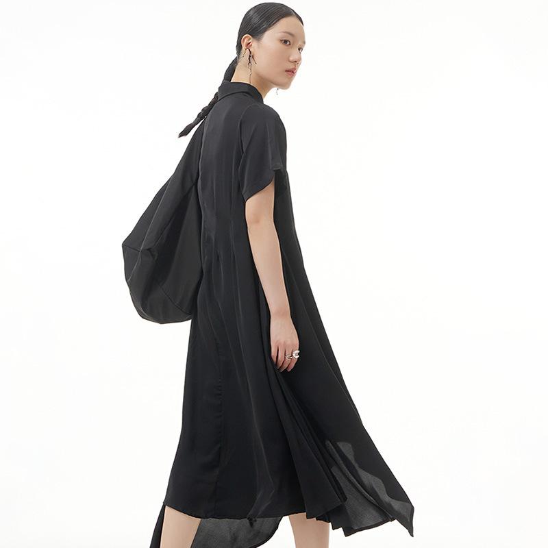 Summer new large-size women's clothing pleated niche design loose and thin Yamamoto dark dress cool