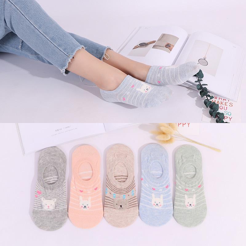 New 5Pairs Ladies Print Striped Women Invisible Footsies Shoe Liner Trainer Boat Socks Harajuku Kawaii Socks Women 36-41