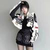 Womens Removable Motorcycle Jacket Set Vintage Style Biker Outerwear With 3D Graphic Print