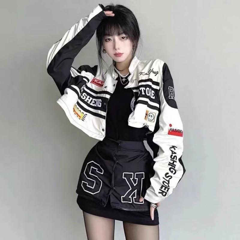 Womens Removable Motorcycle Jacket Set Vintage Style Biker Outerwear With 3D Graphic Print