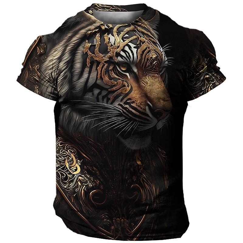 2026 Men's Animal Fierce Tiger Stripe T shirt 3D Print Short Sleeve T-shirt Outdoor Sports Top Oversized Casual Daily Streetwear
