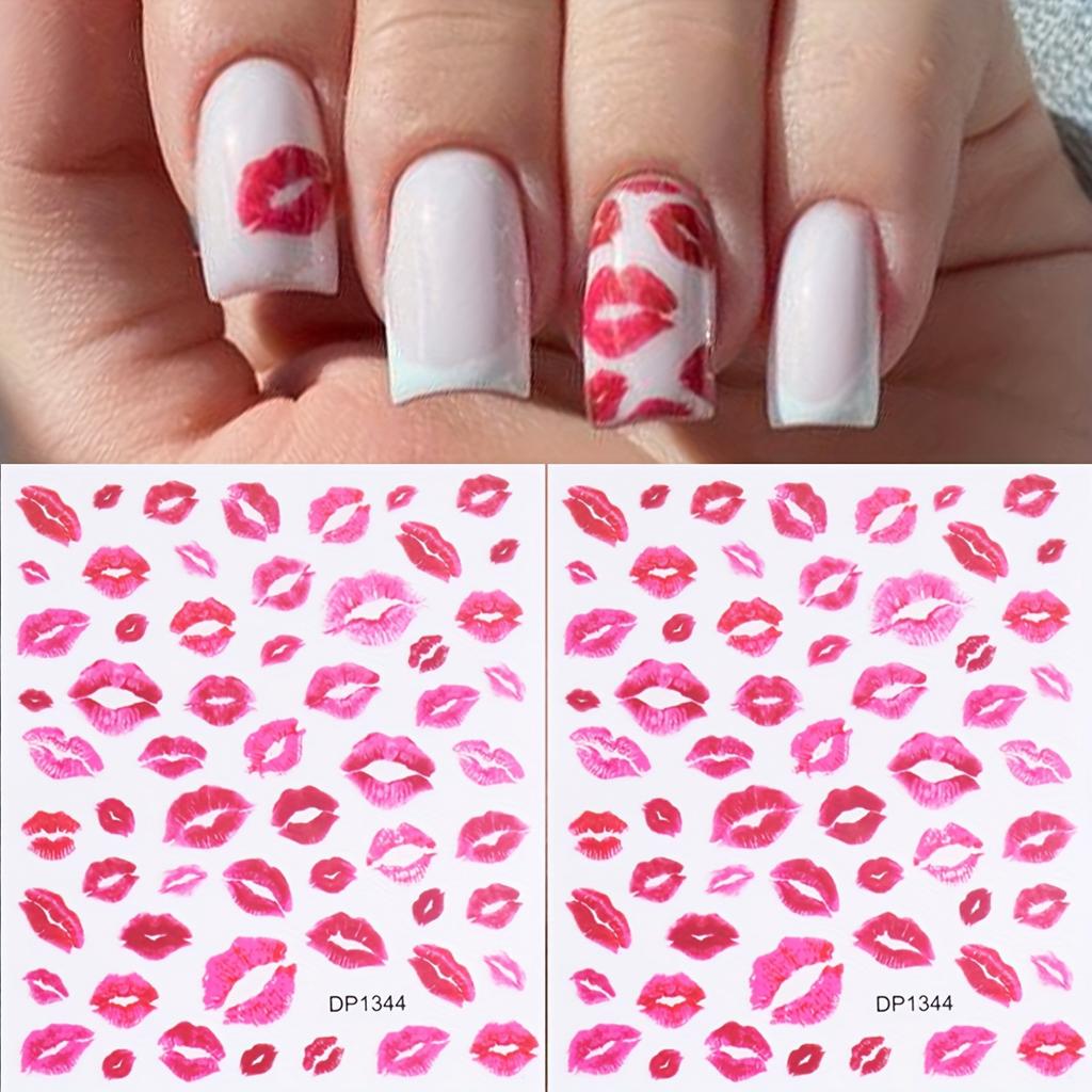 Fantasy Heart & Kiss Print Nail Art Stickers - Self-Adhesive, Nail Decals for Easy DIY Manicures Decoration