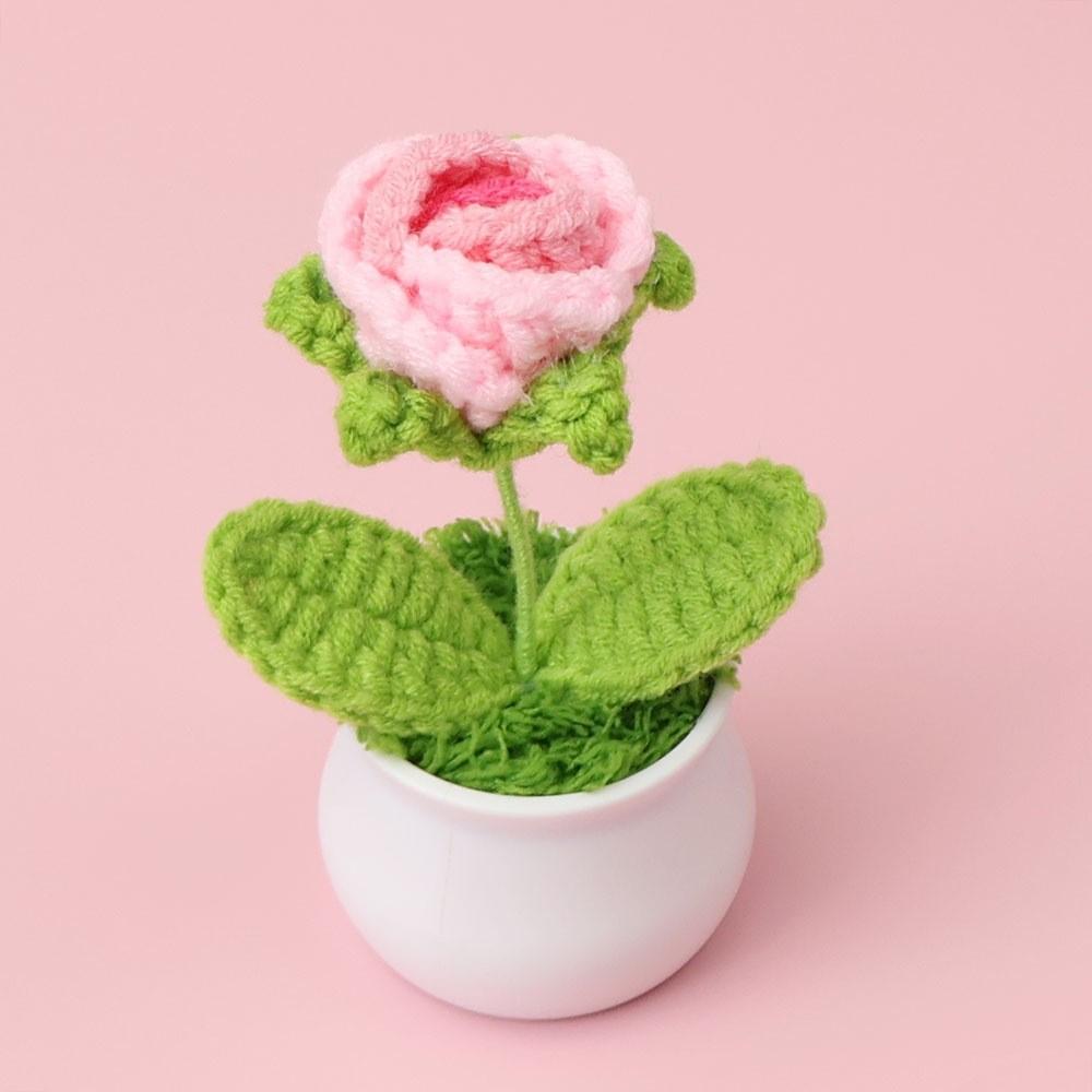 Hand-Knitted Wool Fake Flowers Set: Sunflower, Carnation, Tulip - Desktop Decor, Teacher/Student Gift, Everlasting Bouquet