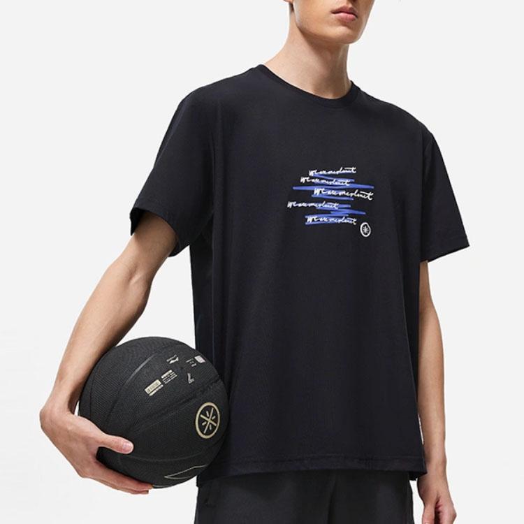 Lining X Salventius Collaboration Wade Series Letter Print Loose Short Sleeve T-Shirt Unisex Tops Black AHST339-1